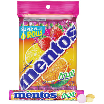 Mentos Candy, Mint Chewy Candy Roll, Fruit, Non-Melting, 1.32 Oz , 6 Count(Pack Of 1)
