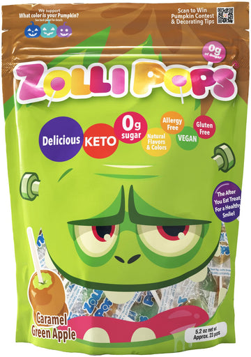 Zollipops Caramel & Green Apple, 10.4Oz, Sugar-Free, Allergy-Free, Vegan, Keto & Diabetic Friendly, Clean Teeth Candy