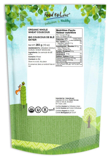 Food To Live Organic Whole Wheat Couscous, 10 Ounces - Non-Gmo, Kosher, Raw, Vegan, Bulk