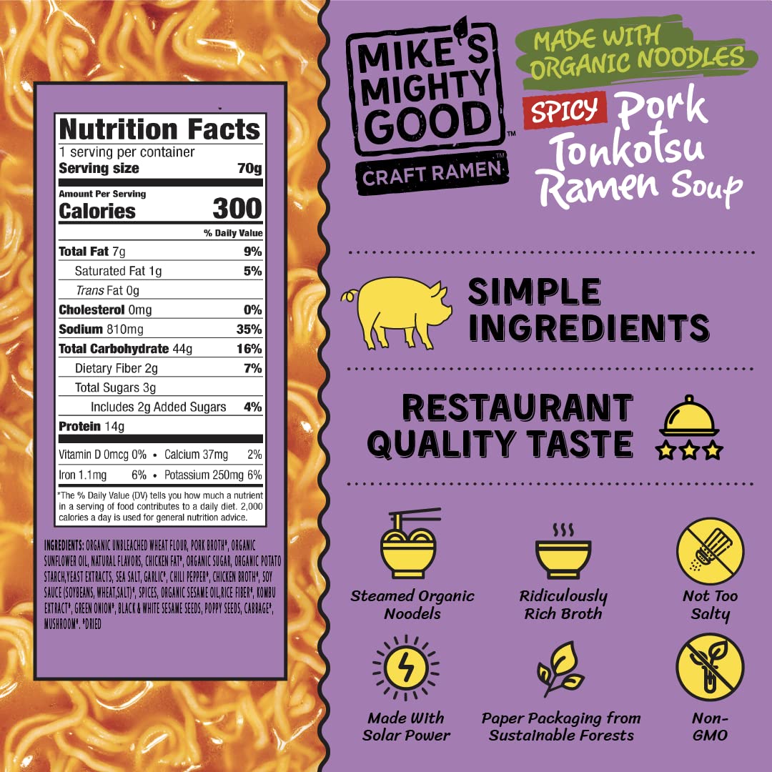 Mike'S Mighty Good Spicy Pork Tonkotsu Ramen Noodle Soup - Spicy Ramen Noodles - Instant Ramen Noodles - Non-Gmo Noodle Soup - O