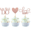 YCTHUNFISH Cupcake Toppers - 24 Pack Glitter Love Heart - Rose Gold Paper Decorations for Weddings, Anniversaries, and Birthdays