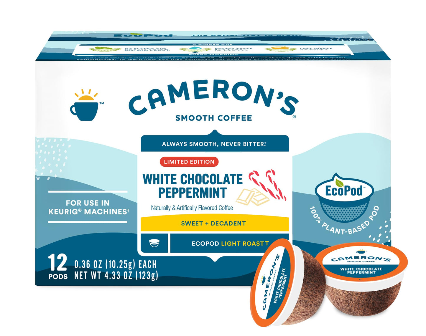 Camerons Coffee Holiday Single Serve Pods, Flavored, White Chocolate Peppermint, 12 Count (Pack of 1)
