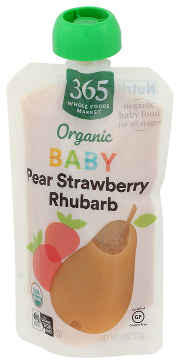 365 By Whole Foods Market, Baby Food Pear Strawberry Rhubarb Organic, 4 Ounce (Pack Of 4)