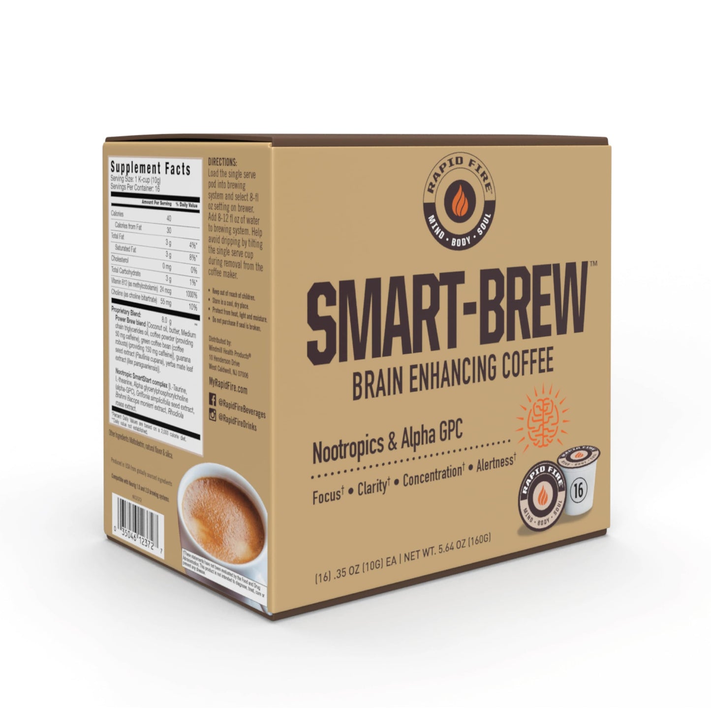 Rapidfire Smart-Brew Nootropics Coffee Pods - High Performance Infused Concentrate Supports Energy and Brain Function 16 Count