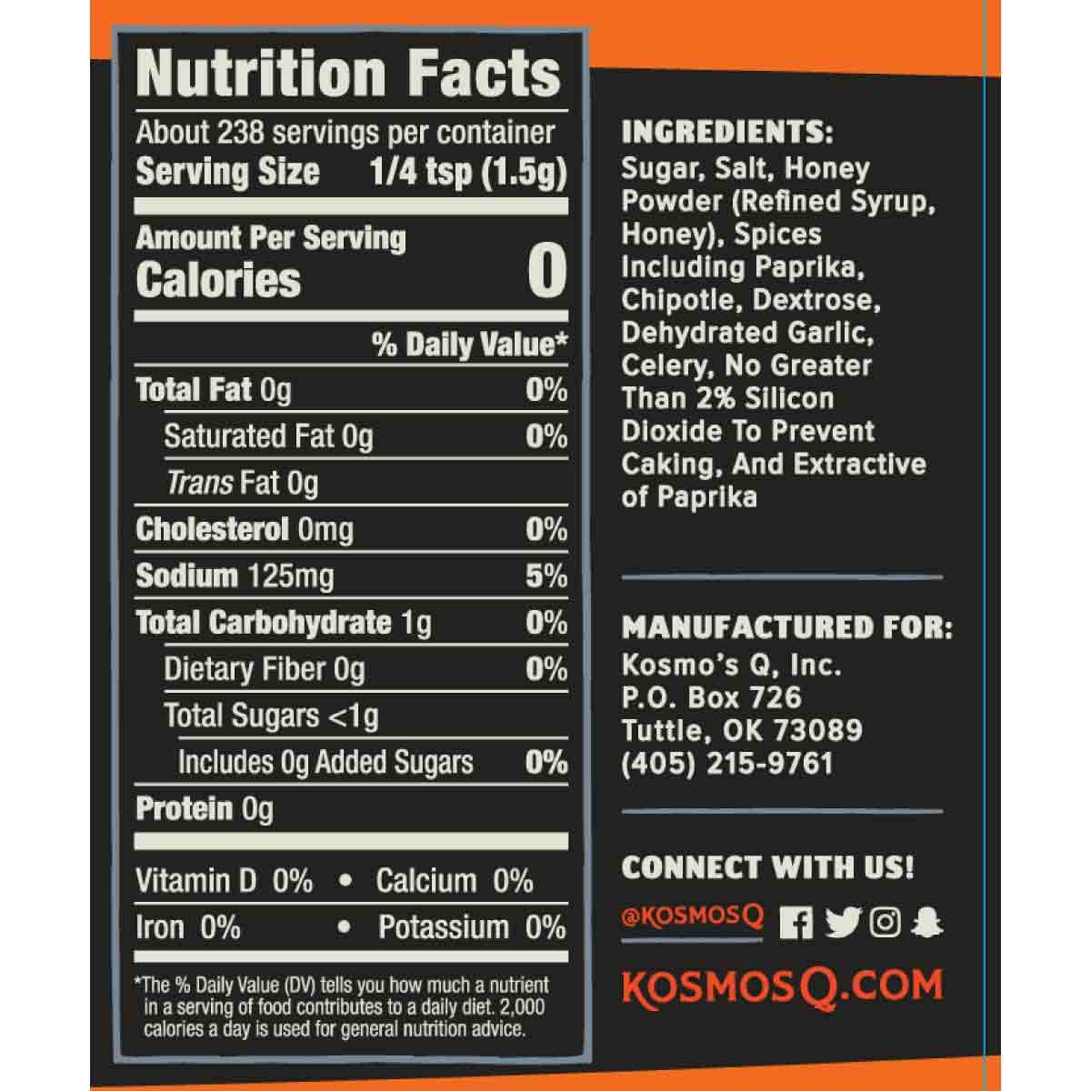 Kosmos Q Honey Chipotle Killer Bee Bbq Rub, 16 Oz