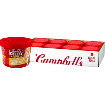 Campbell'S Chunky Soup, Creamy Chicken And Dumplings Soup, 15.25 Oz Microwavable Bowl (Case Of 8)