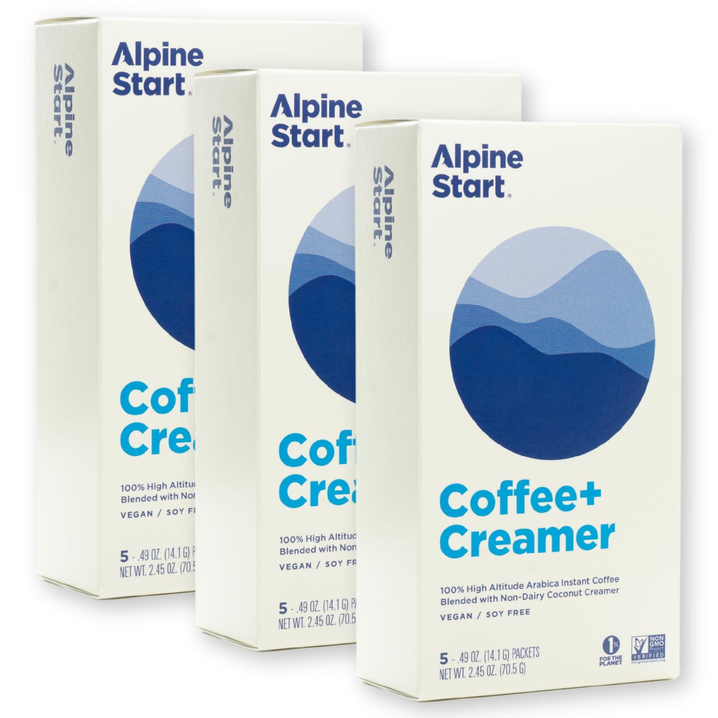 Alpine Start Instant Coffee+Creamer High Altitude Arabica Beans With Non-Dairy Coconut Creamer Earthy Rich And Creamy Hot Beverage (.49 Oz) Pack Of 15