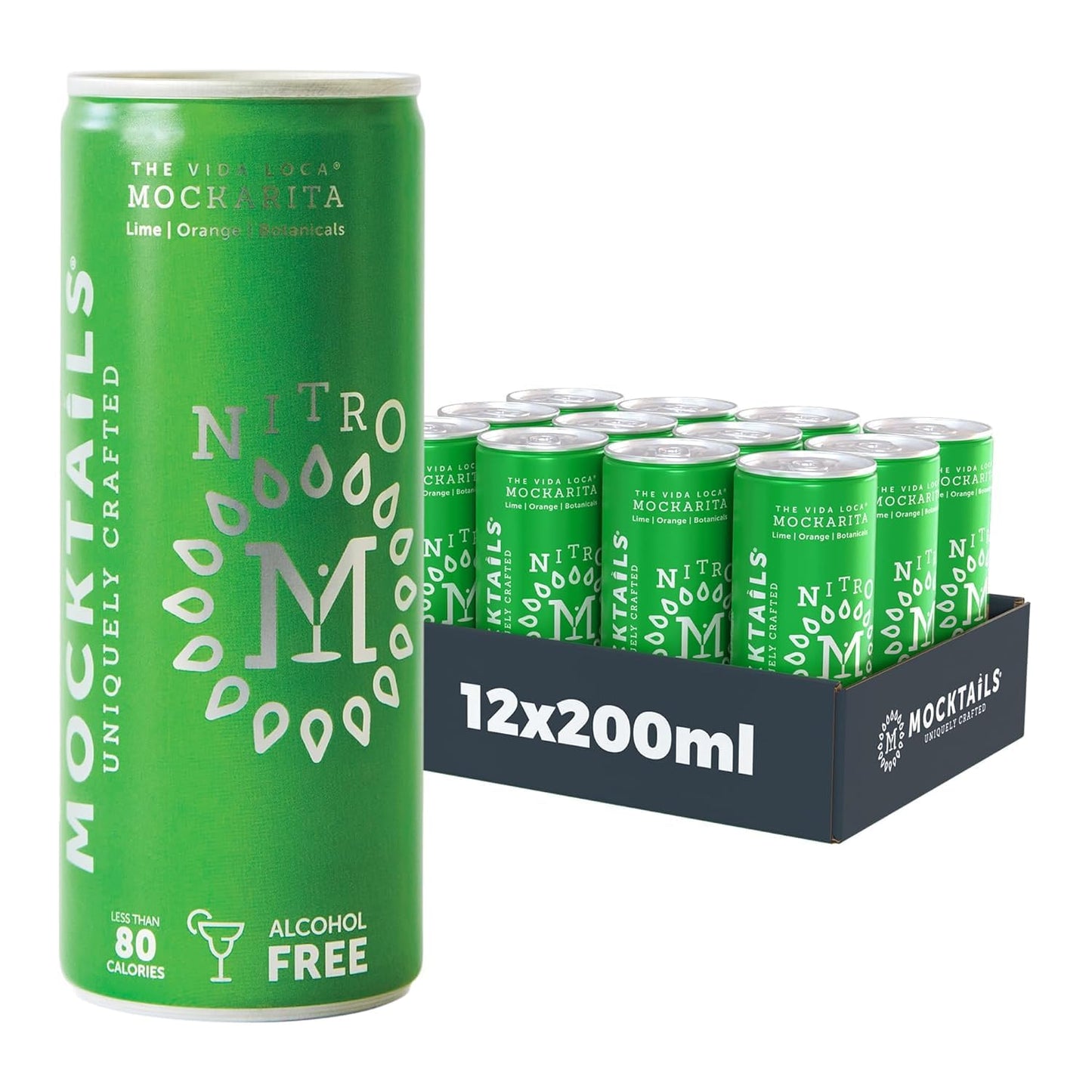 Nitro Mocktails Mockarita (Pack Of 12) | Award-Winning Non-Beverage-Style Margarita | Non-Gmo & Vegan Na Drinks | Low Calorie Beverage-Style Alternative Beverage | Zero Proof Flavorful Canned Mocktails | 12X200Ml