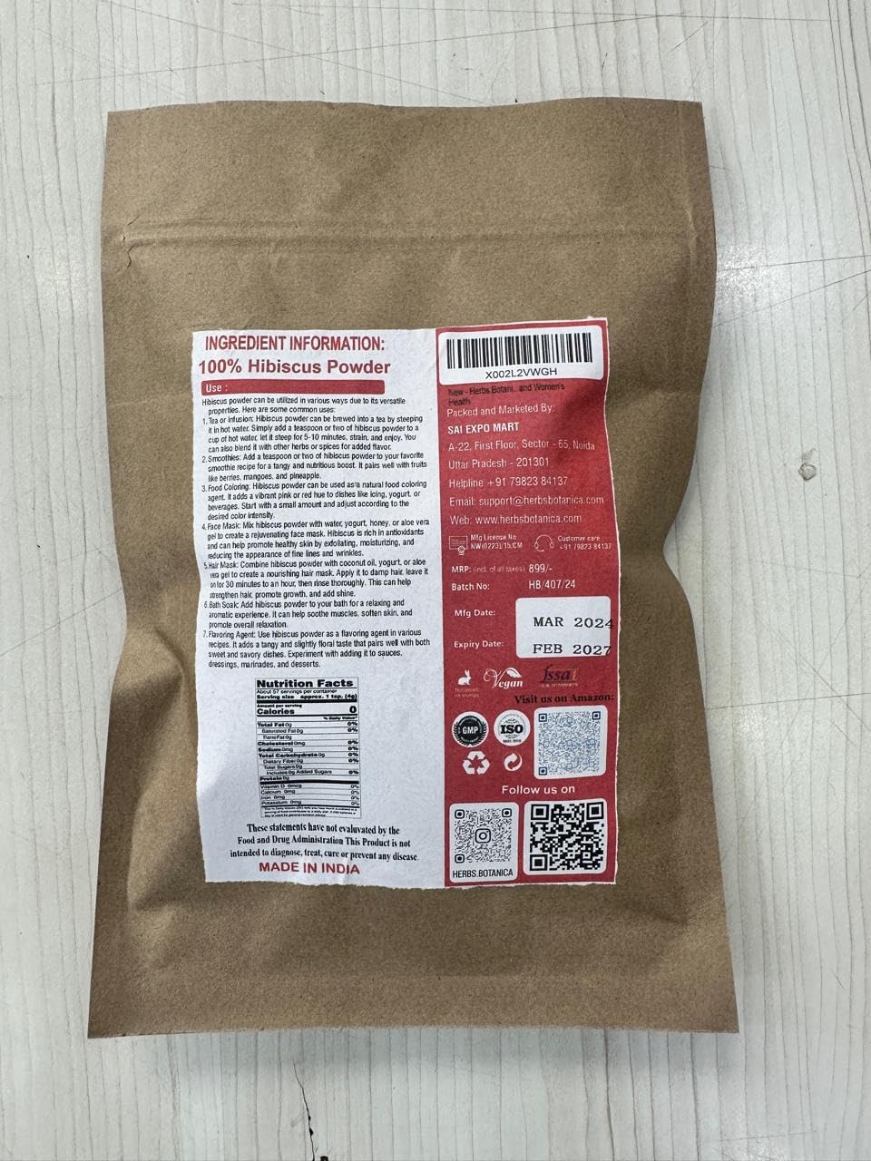 Herbs Botanica Organic Hibiscus Flowers Powder Hibiscus Sabdariffa Pure Naturally Processed For Hair And Skin Non Gmo Gluten Fre