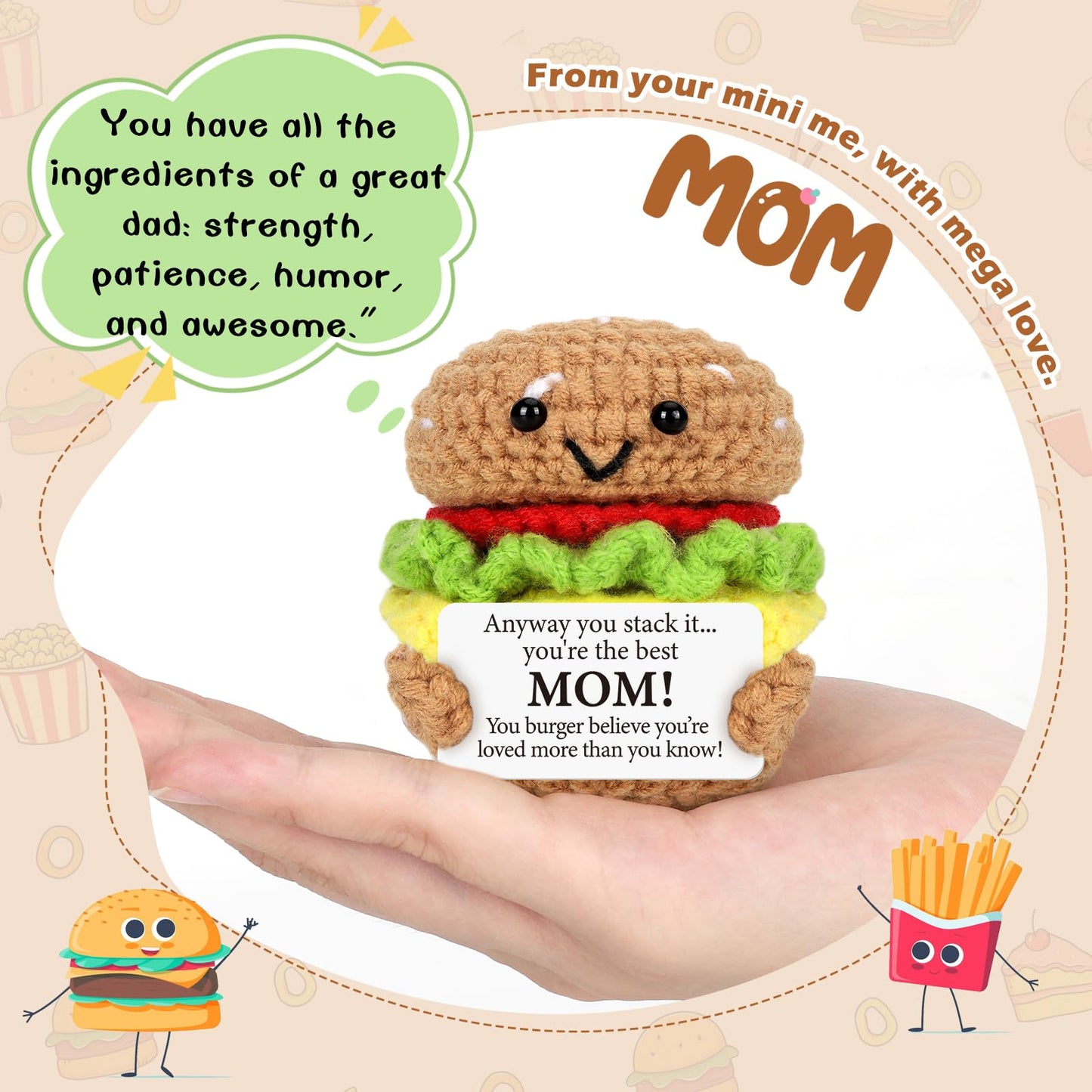 AVBODA Handmade Crochet Burger Toy for Mom - Birthday/Thanksgiving Gift - Colorful Mini Burgers - Model B-016
