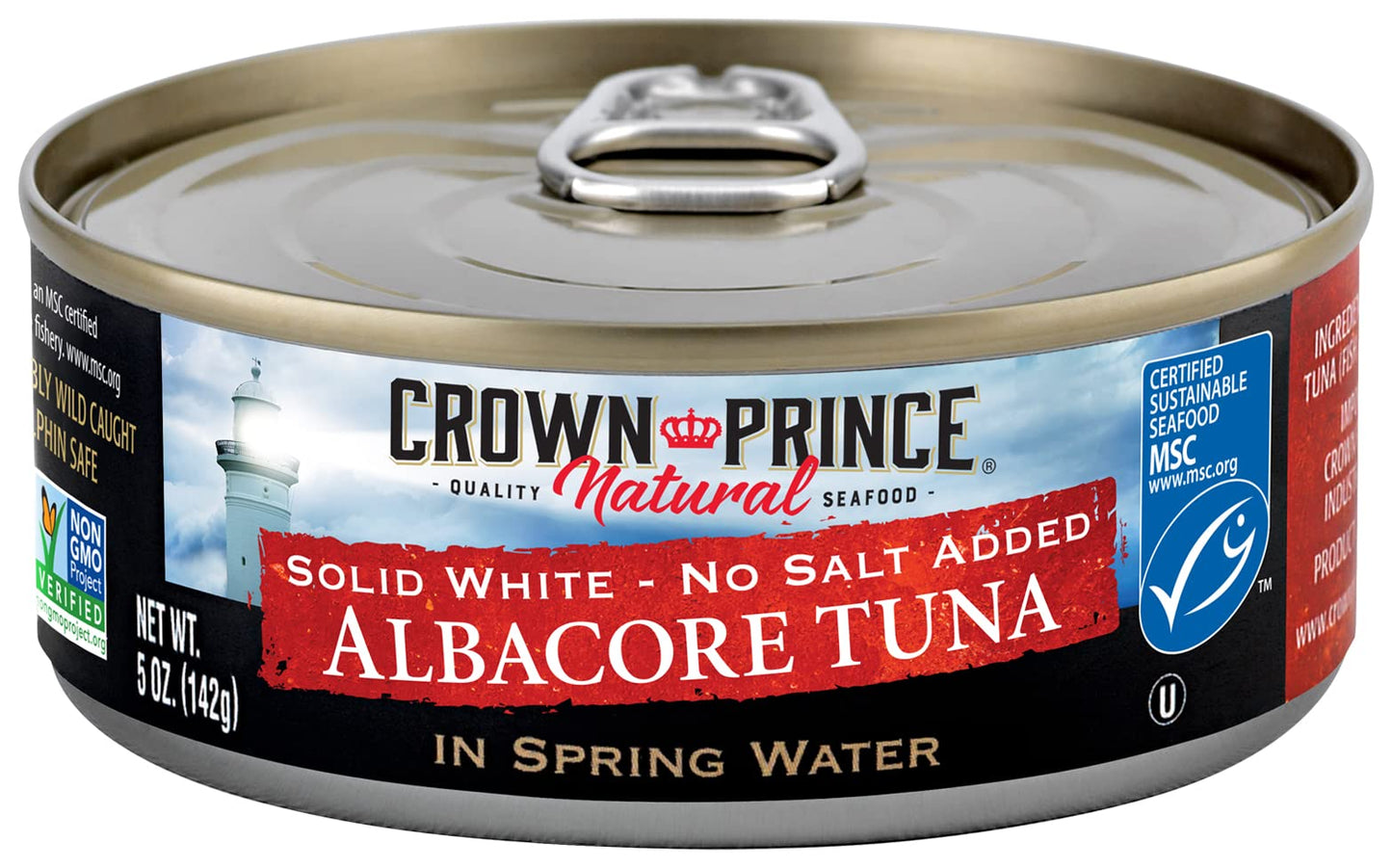 Crown Prince Natural Solid White Albacore Tuna in Spring Water, No Salt Added, 5 Ounce Cans (Pack of 12)
