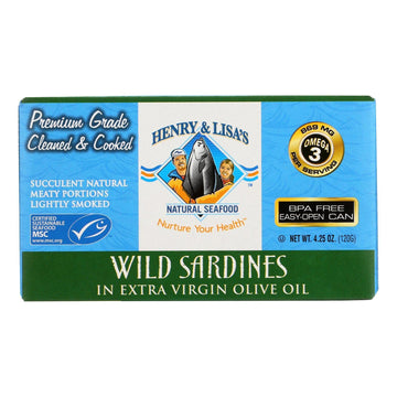 Henry & Lisa 'S Natural Seafood Wild Sardines In Extra Virgin Olive Oil, 4.25 Oz (Pack Of 12)