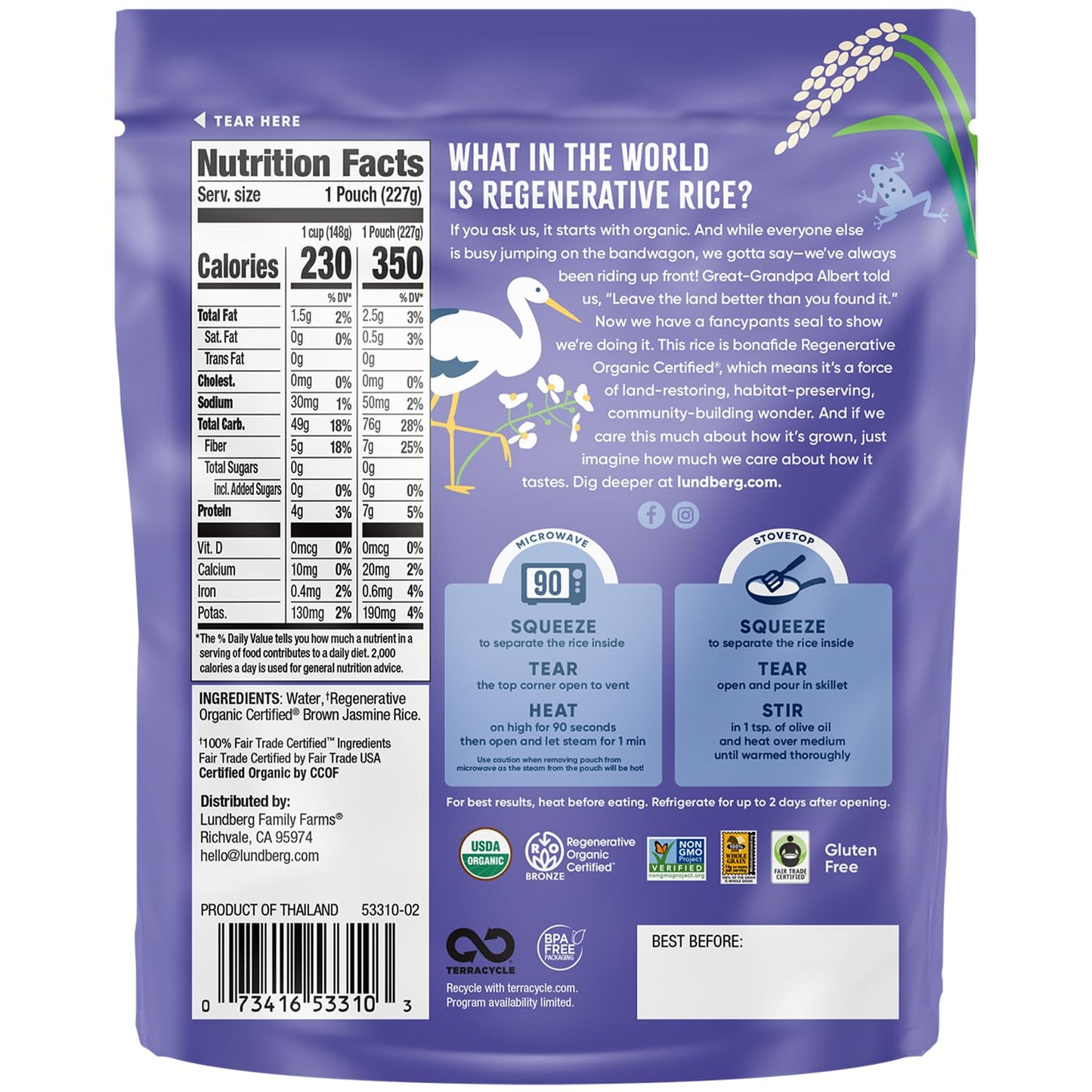 Lundberg Family Farms Organic Brown Jasmine Rice, Thai Hom Mali, 8 Ounce (Pack of 1)