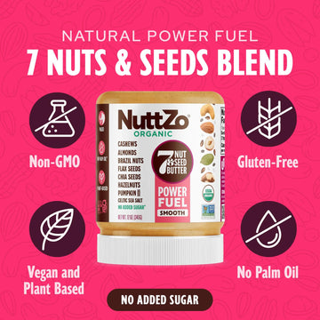 Nuttzo Organic Power Fuel Smooth 7 Nuts & Seeds Butter Spread|Paleo And Keto Friendly| Peanut & Gluten Free, Vegan, And Kosher,