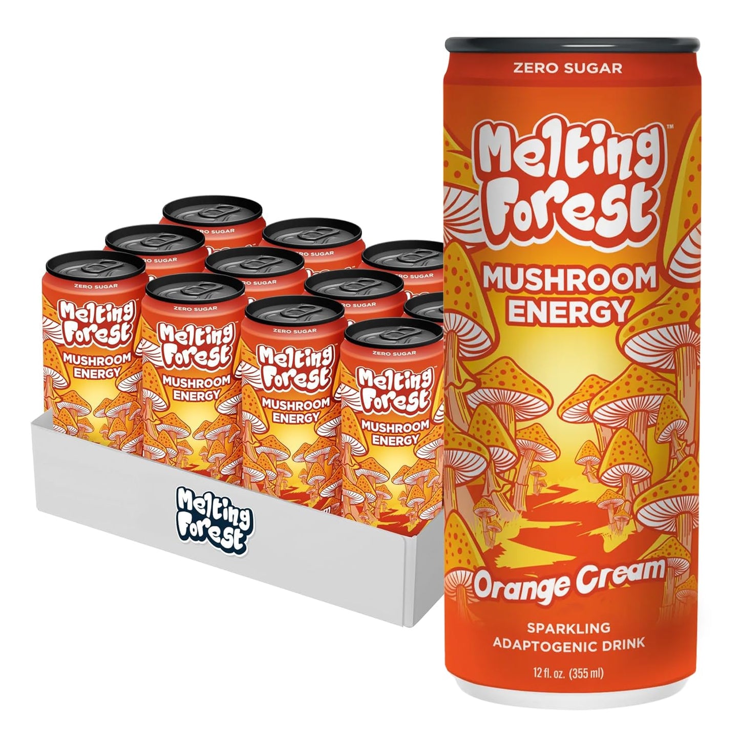 MELTING FOREST Energy Drink, Cordyceps & Lions Mane, 150mg Caffeine, Orange Cream, 12 Fl oz (12 Pack), Model 850056406147