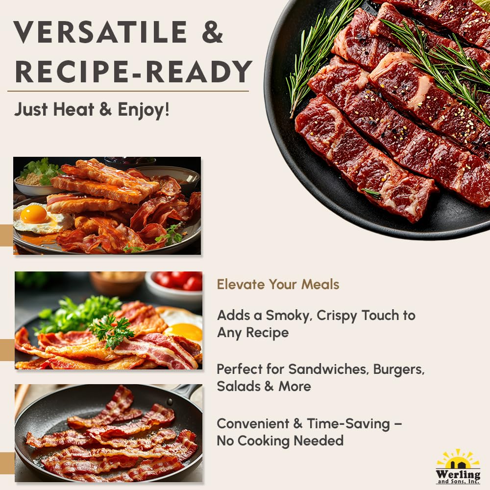 Werling Canned Bacon - Fully Cooked, Smoke Flavor Added, Shelf-Stable, 12 Oz, Pack of 1