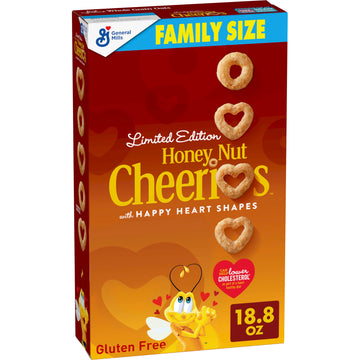 Honey Nut Cheerios Cereal, Limited Edition Happy Heart Shapes, Heart Healthy Cereal With Whole Grain Oats, Family Size, 18.8 Oz
