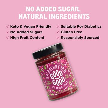 Good Good No Added Sugar Raspberry Jam - Keto Friendly Jelly - Low Carb, Low-Calorie And Vegan - Diabetic Friendly - 12Oz / 330G (Pack Of 2)