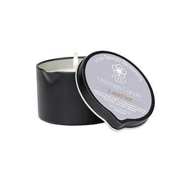 Massage Oil Candle By Fleur De Spa - All Natural - 6Oz With Pour Spout Made In Usa (Leather)