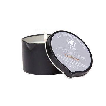 Massage Oil Candle By Fleur De Spa - All Natural - 6Oz With Pour Spout Made In Usa (Leather)