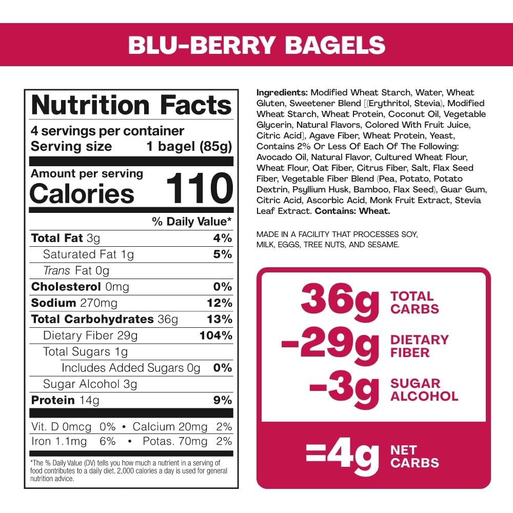 SOLA Keto Bagels, Blu-berry - Low Carb (6g), High Protein (18g), No Added Sugar, 12 oz (Pack of 3)