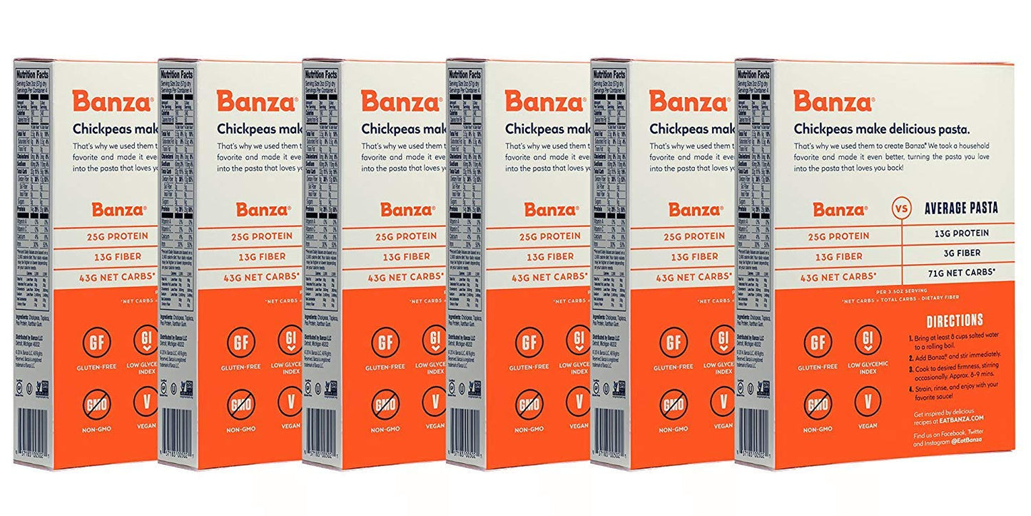 Banza Gluten-Free Chickpea Pasta, Rotini 20g Protein | Lower Carb | High Fiber | High Protein | Plant Based Pasta | 8oz
