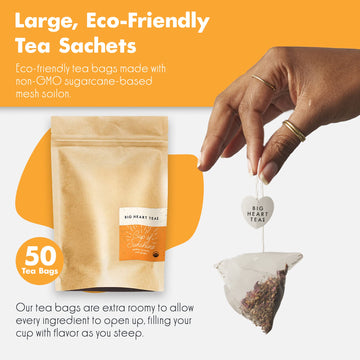 Big Heart Tea Co. Turmeric Ginger Tea Bags - Organic Herbal Blend - 50 Pack