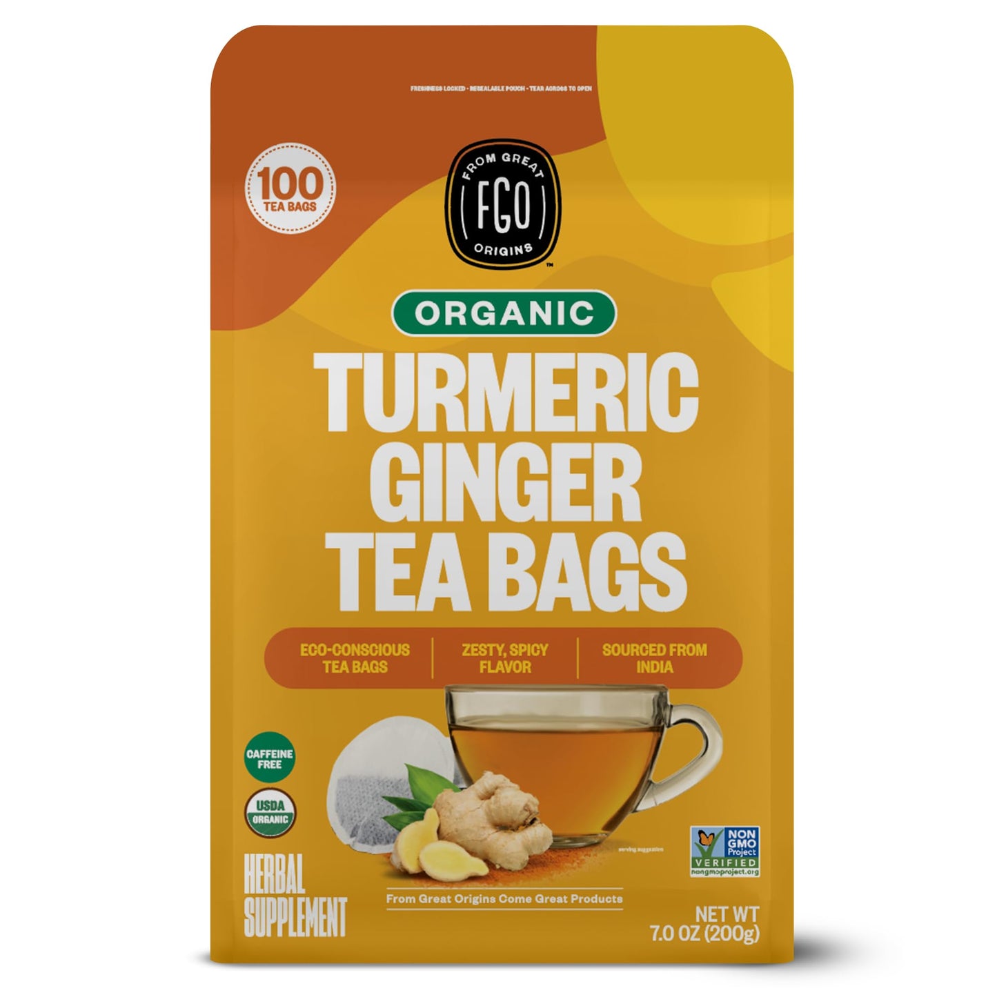 Fgo Organic Turmeric Ginger Tea, Eco-Conscious Tea Bags, 100 Count, Packaging May Vary (Pack Of 1)