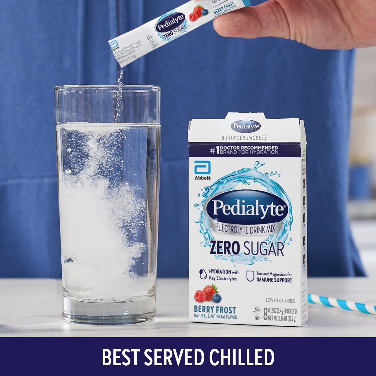 Pedialyte Electrolyte Drink Mix, Zero Sugar, Berry Frost, 8 Single-Serving Powder Packets