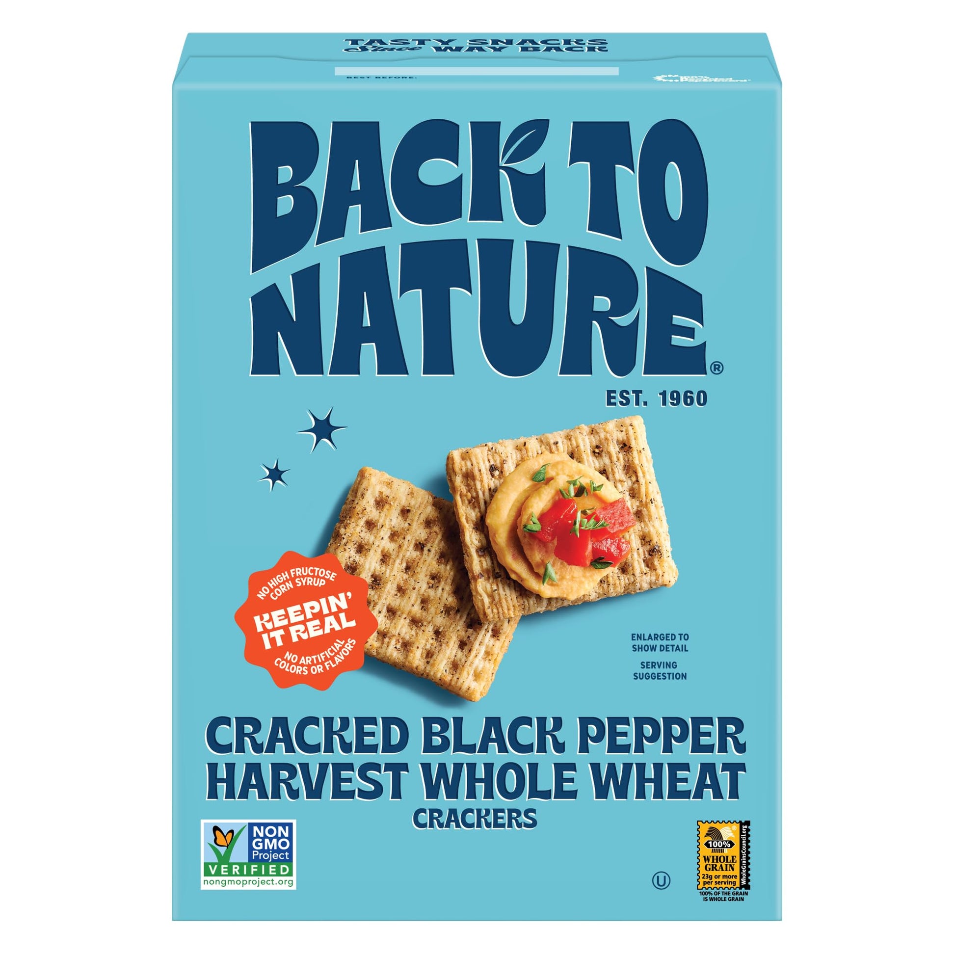 Back to Nature - Cracked Black Pepper Whole Wheat Crackers - Non-GMO, Made with Whole Grain Wheat & Sea Salt - Seriously Tasty S