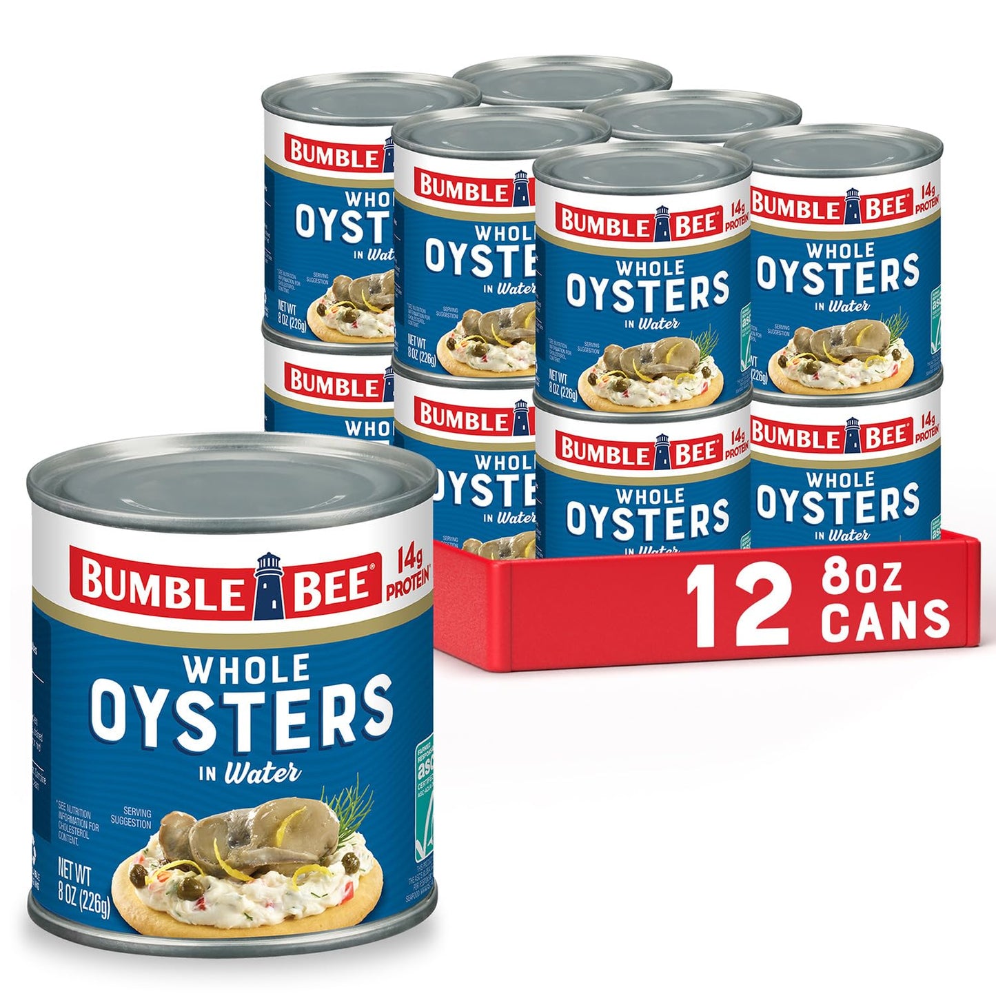 Bumble Bee Premium Select Whole Canned Oysters, 8 Oz Cans (Pack Of 12) - Ready To Eat - 14G Protein Per Serving - Gluten Free