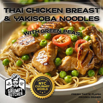 Grumpy Butcher Premium Prepared Meals: Thai Style Chicken Breast & Yakisoba Noodles, 6 Pack (12 Oz Each, 4.5 Lb Total) - Artisan