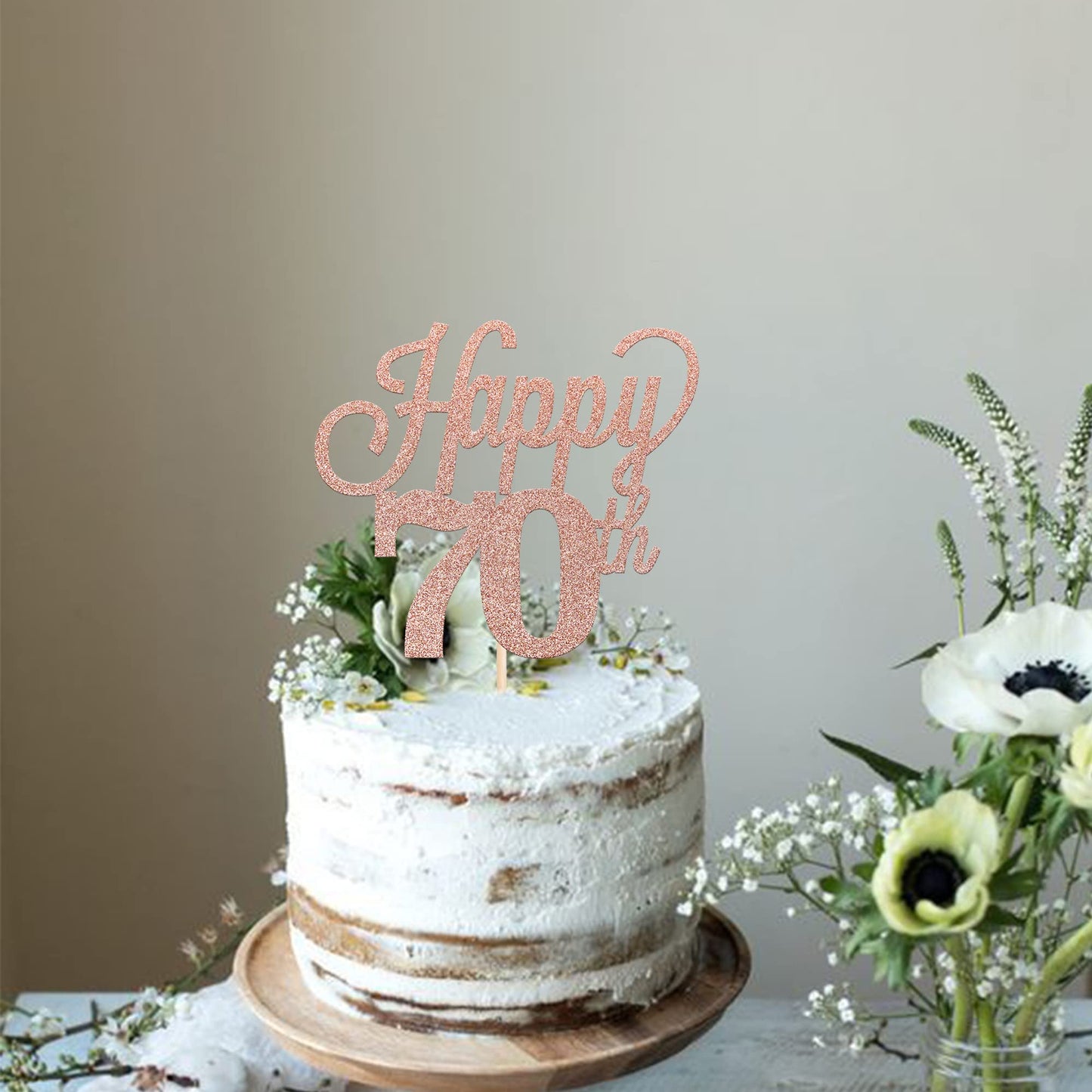 YCTHUNFISH Cake Topper - Black Glitter Number 70 - 70th Birthday Decorations - Rose Gold - Bamboo Material