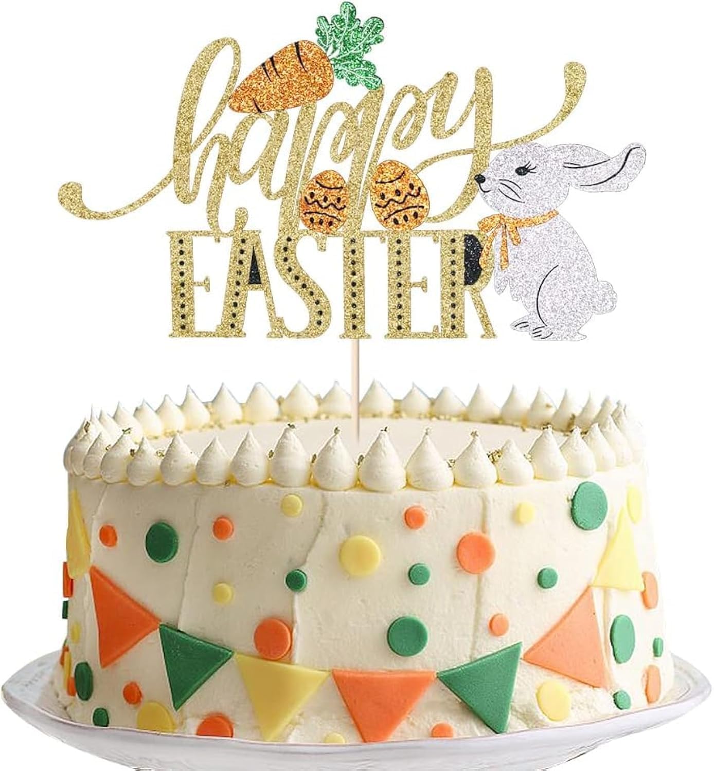 Qertesl Happy Easter Glitter Cake Topper Gold 1 Count Cake Topper Easter 7.32 X 7.09 Inches