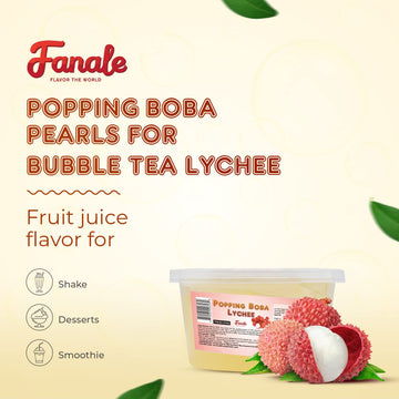 Fanale Lychee Popping Boba, 100% Fat Free, Vegan, Bursting Boba Pearls, Flavored Pearls for Bubble Tea, Shakes, Desserts & Smoot