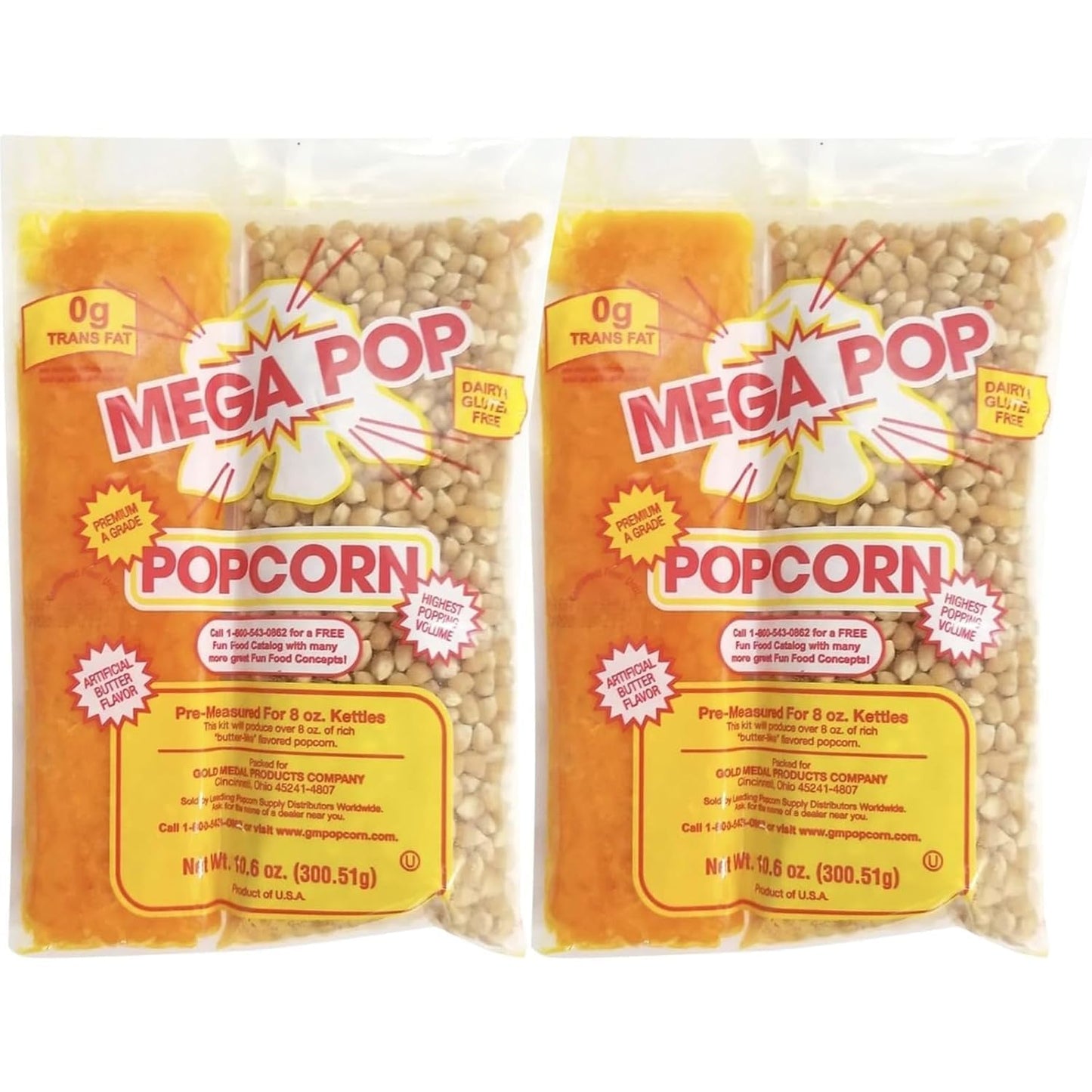 Mega-pop Popcorn, Oil and Salt Kit with Coconut Oil - Flavored Popcorn - Butter Corn/Oil/Salt Kits,10.6 oz - Generic (2 pack, 10
