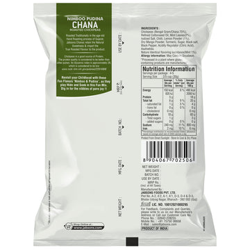 Jabsons Roasted Chana Nimboo Pudina, 150Gm | 100% Roasted No Onion No Garlic | Roasted Chana Namkeen Snacks Gluten-Free | Crunch
