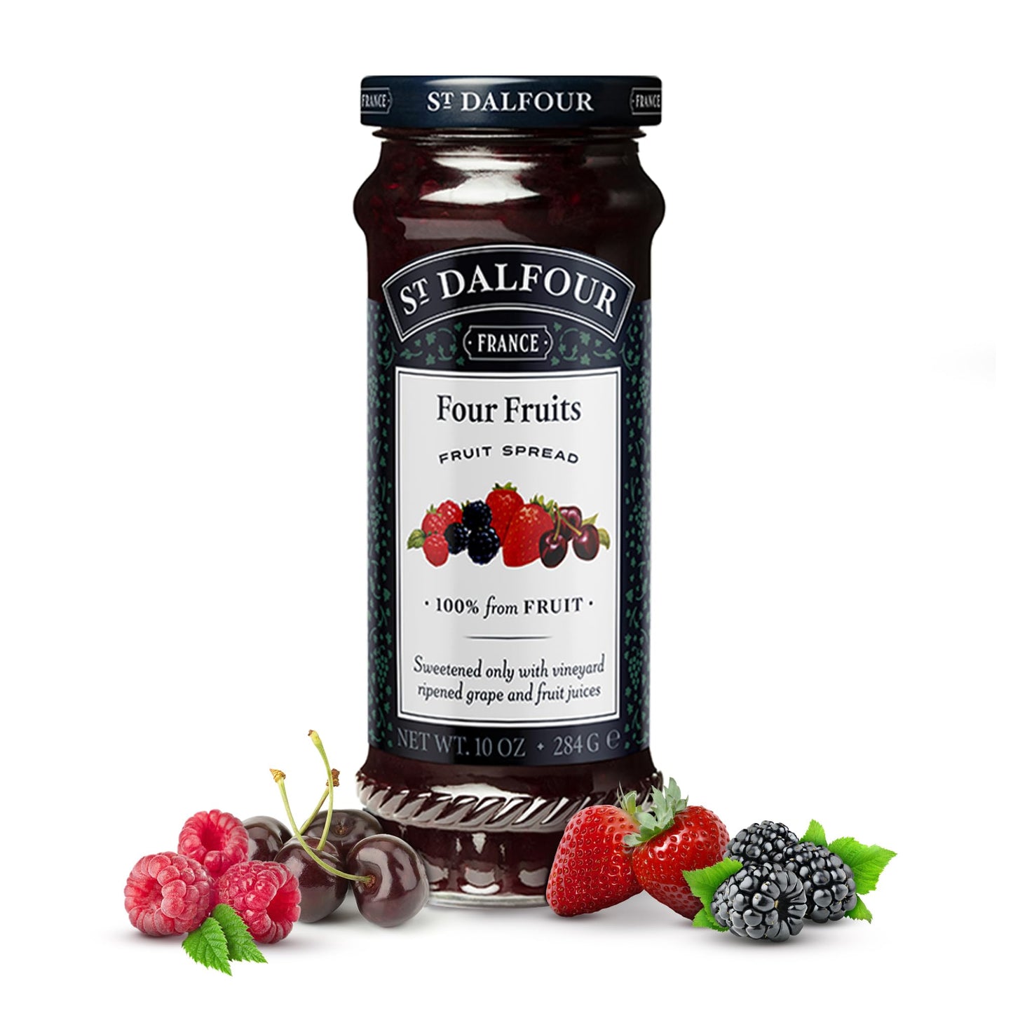 St Dalfour Four Fruits French Fruit Spread (10oz) - Artisanal Recipe - 100% from Fruit - No Synthetic Nitrates or Nitrites - Nat