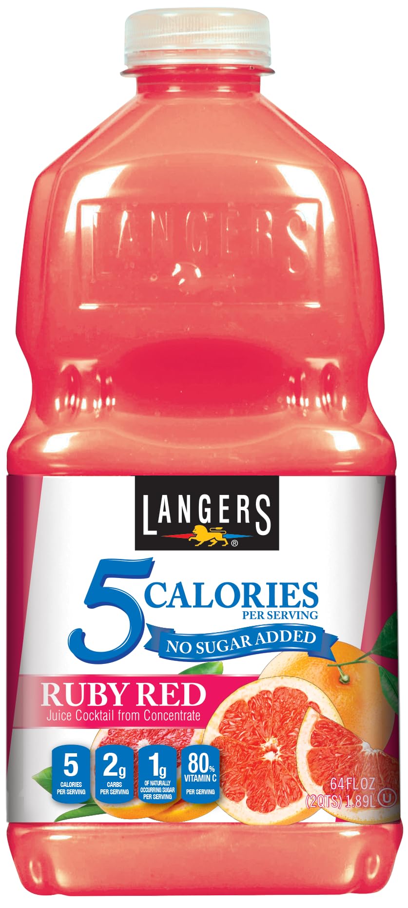 Langers Juice Cocktail, Ruby Red Grapefruit, 64 Fl Oz, Pack of 8
