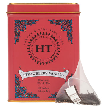 Harney & Sons Strawberry Vanilla, Flavored Black Tea, Ht Line, 20 Sachets