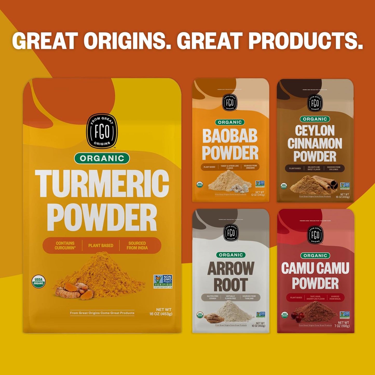 FGO Organic Turmeric Powder w/Curcumin, 2 Pound / 32oz Bulk Resealable Pouch, USDA Organic and Non-GMO, Sourced from India, Pack