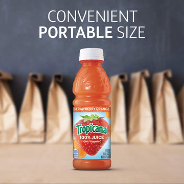 Tropicana 100% Orange Strawberry Juice, Real Fruit, No Added Sugars, 10 Fl Oz Bottles, Pack of 24