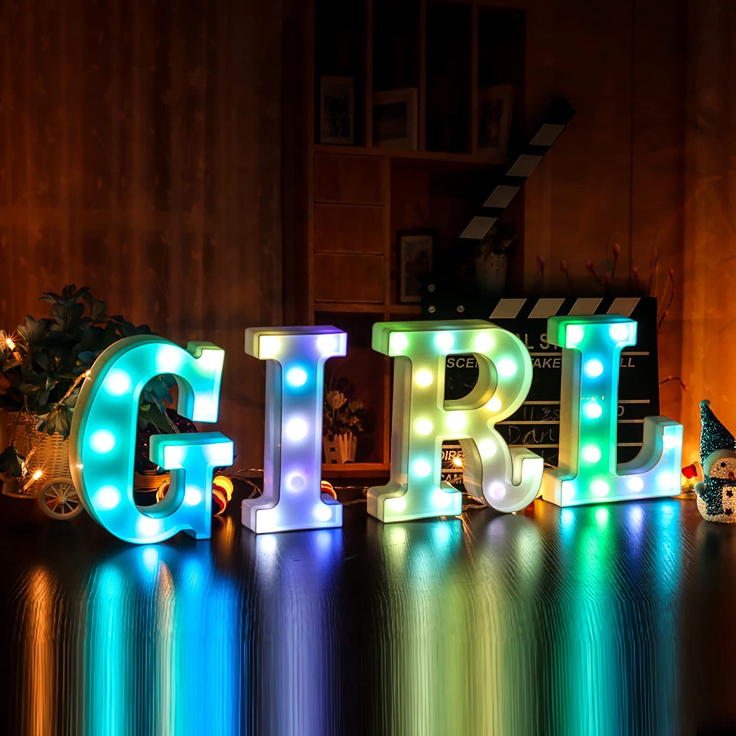 Enshui Light Up Letters Marquee Letters - Colorful Led Letters Lights Alphabet, Battery Powered Color Changing Light Up Letters