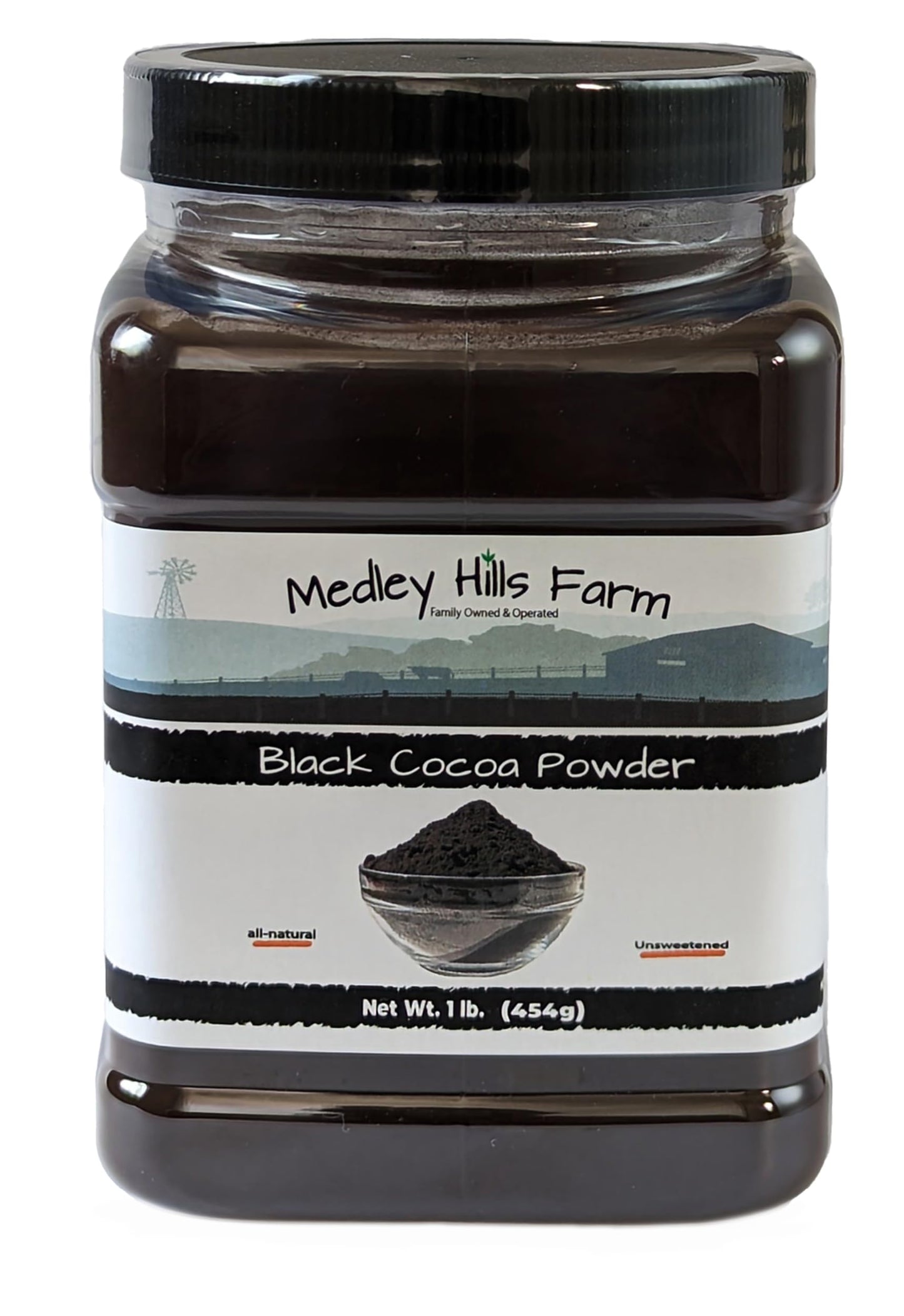 Black cocoa powder by Medley hills farm 1 Lb. in Reusable Container - Great Black cocoa powder for baking - Dutch Processed Coco
