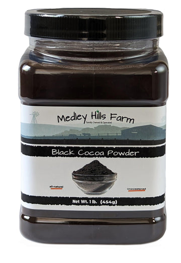 Black cocoa powder by Medley hills farm 1 Lb. in Reusable Container - Great Black cocoa powder for baking - Dutch Processed Coco