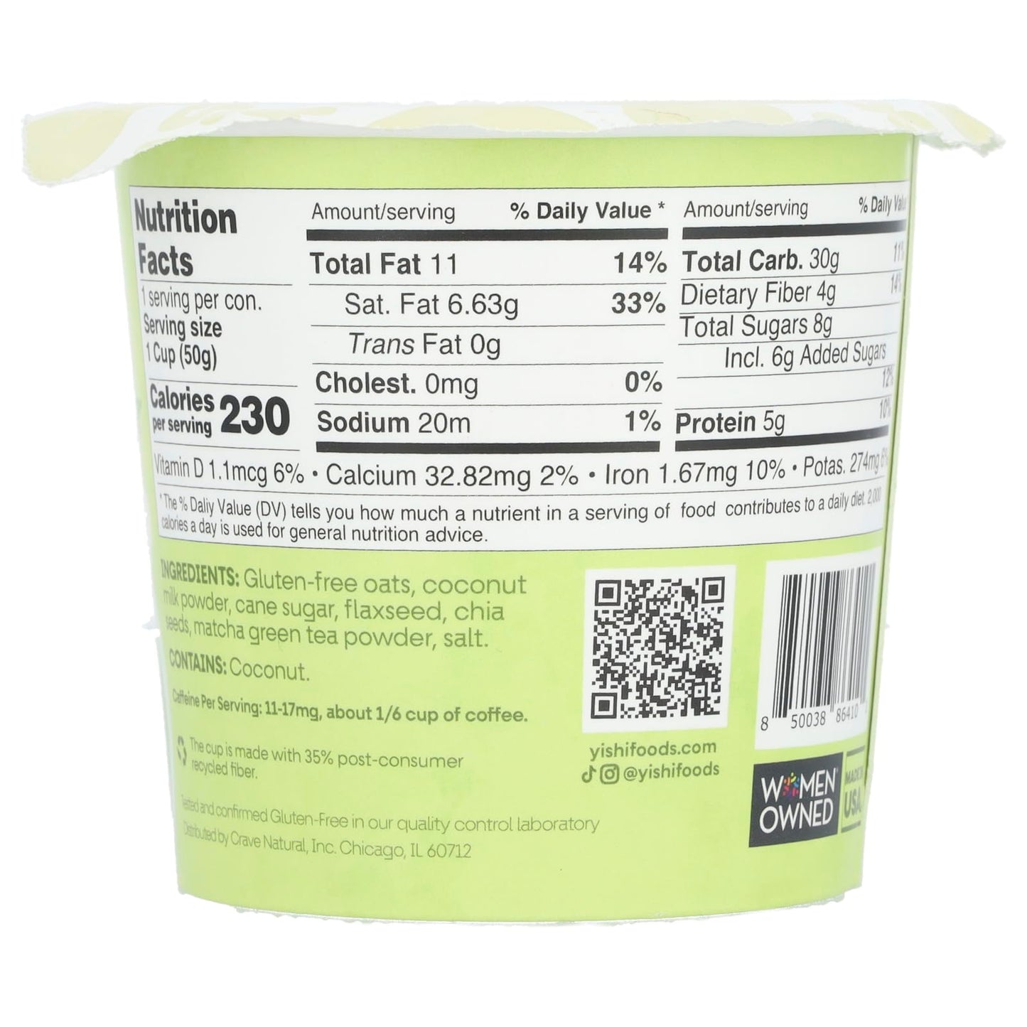 Yishi - Oatmeal Cup Matcha Latte - Case Of 6 - 1.76 Ounces