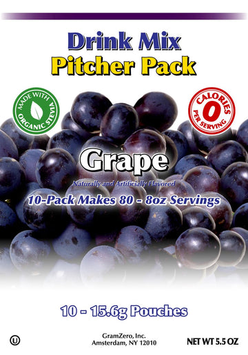Gramzero Grape, Sugar Free Drink Mix, Pitcher Pack, Great For Nutrition Club Loaded Tea, Zero Calorie, Stevia Sweetened