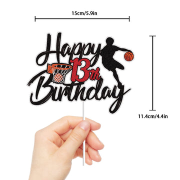 LINGBOOM Basketball Cake Topper for 13th Birthday, Sport Theme Decoration, Model C-8th Basketball-Black, Perfect for Boys Kids