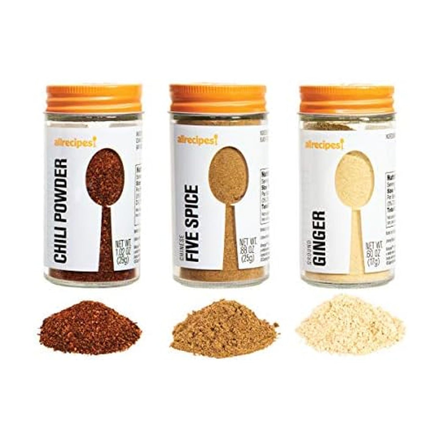 Allrecipes Taste Of Asia (Chili Powder Chinese Five Spice Ground Flavor Blendger) In Glass Jars With Removable Sifter Caps For Sprinkling Set Of 3