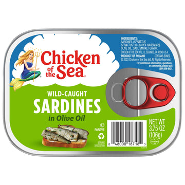 Chicken of the Sea Sardines in Olive Oil, 3.75 Ounce Cans (Pack of 18), Wild Caught Canned Sardines, Packaging May Vary